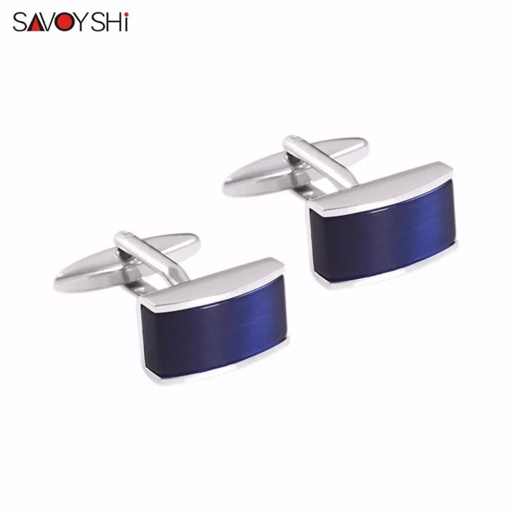 SAVOYSHI Luxury Square Blue Cat\'s Eye Stone Cufflinks for Mens High Quality Shirt Cuff buttons Cuff links Wedding Gift Jewelry