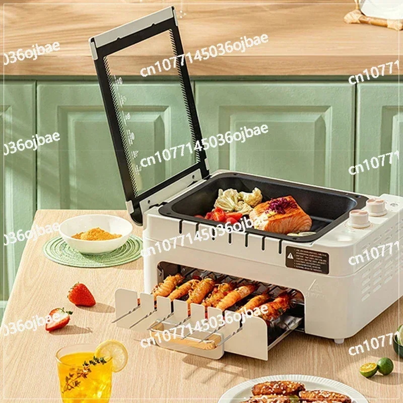 Multi Functional Smoke-free Electric Grill, Electric Baking Tray, Fully Automatic Rotating Barbecue Pot, Integrated Pot