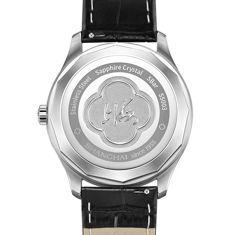 SHANGHAI Watch Moon Phase Automatic Mechanical Men's Watch 39mm Sapphire Calendar Wristwatch 316L Stainless Steel Vintage S5003