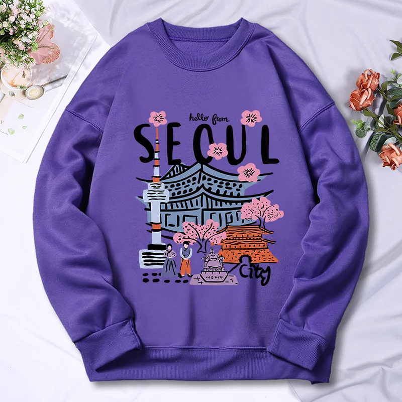 Seoul Beautiful Scenery Printing Womens Hooded Autumn Casual Warm Hoodies Fashion Soft Hoodie Street Versatile Female Pullover