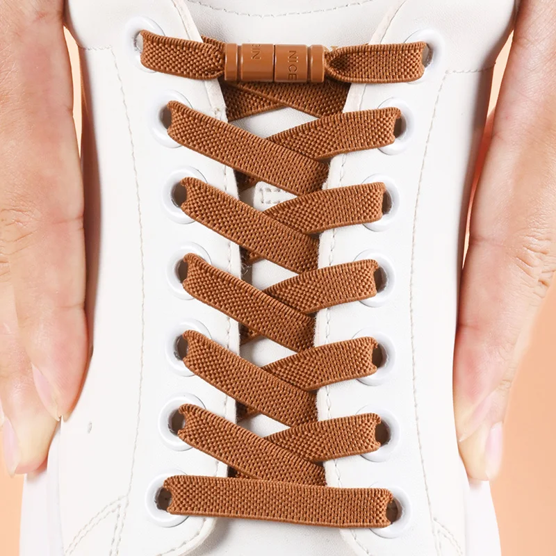 8mm No Tie Shoe Laces Button locking Without Ties Elastic Laces Sneaker Widened Flat Shoelace for Shoes image 2