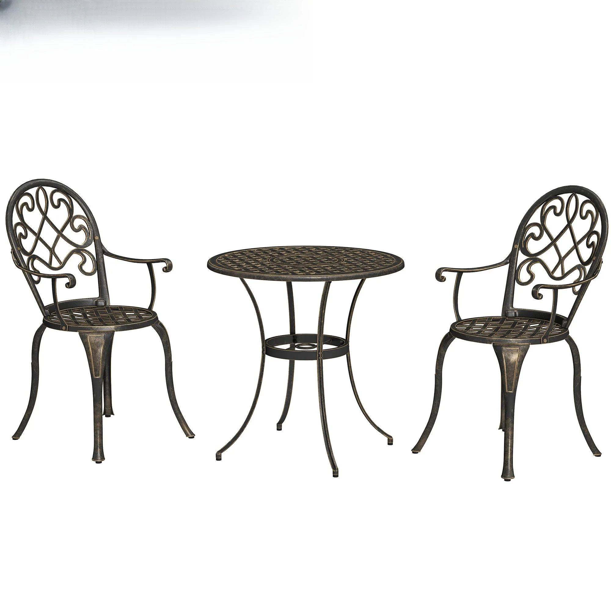 3 Piece Patio Bistro Set for 2, Outdoor Aluminium Garden Table and Chairs, Bronze Tone