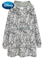 Disney Bambi Deer Thumper Rabbit ricamo felpa con cappuccio allentata donna Fleece Velvet Warm Long Oversize Tee Top Jumper Unisex