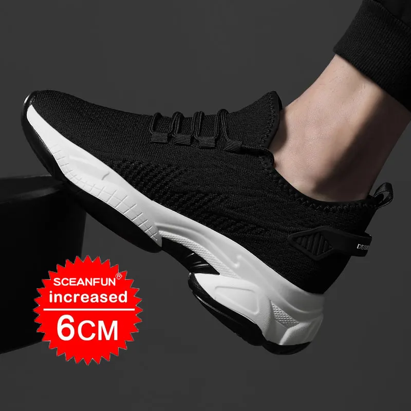 Men sneakers elevator shoes breathable casual sports hidden 6cm height increasing shoes comfortable moccasins taller male lift