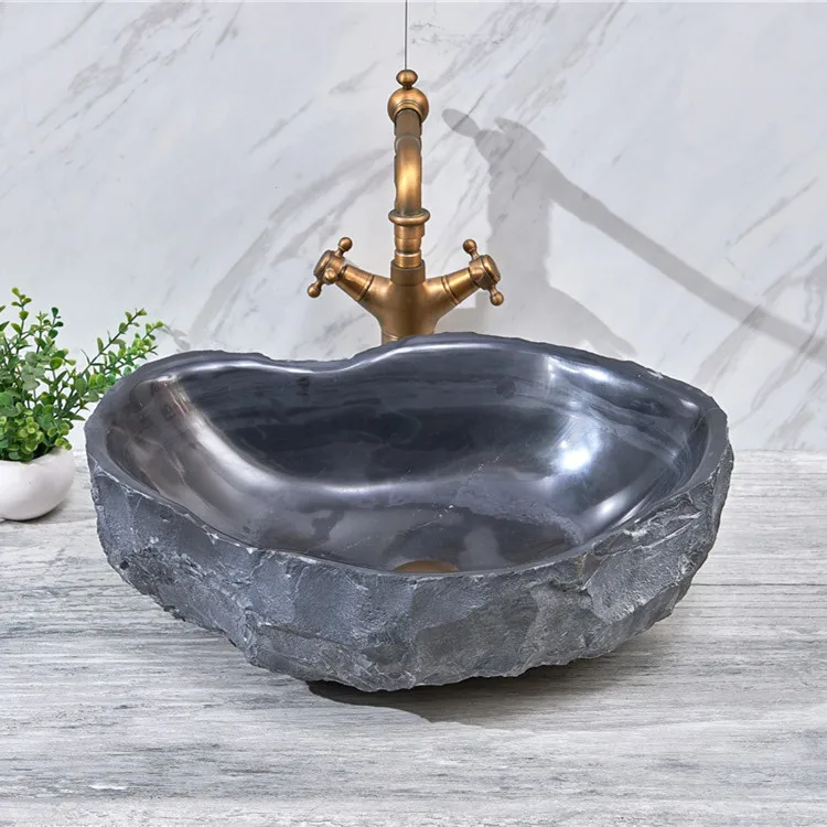 Art rough stone laundry basin, basin on stage, hand washing balcony, black marble basin.