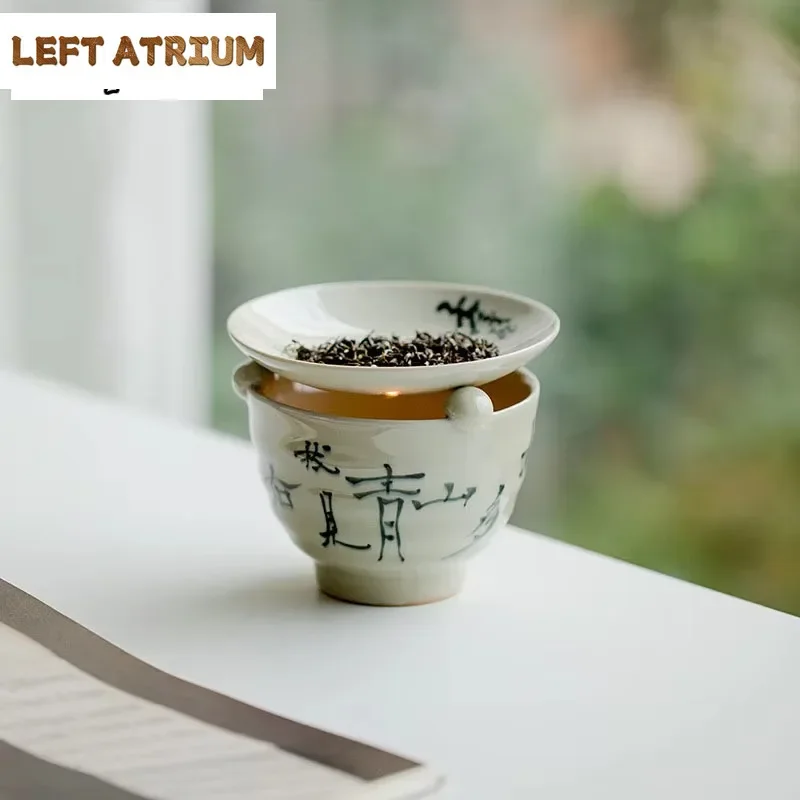 

Retro Plant Ash Ceramic Tea Oven Pure Handwritten Poems Flavoring Tea Leaf Rack Roast Incense Tea Essential Oil Censer Burner