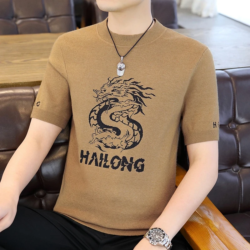 

Мужской трикотажный свитер весна 2026: приталенный, с коротким рукавом, повседневный, модный, деловой, для торжественных мероприятий, вязаный пуловер, мужская одежда