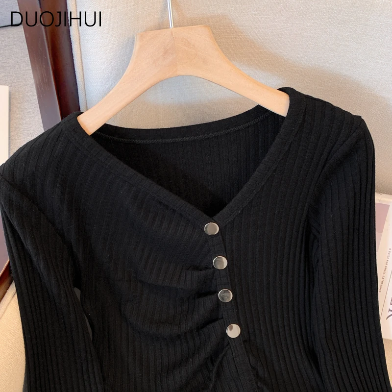 DUOJIHUI-Pulls chicly irréguliers à col en V pour femmes, doux, mince, basique, pur, document, mode, simple, ogo, femme, automne, nouveau