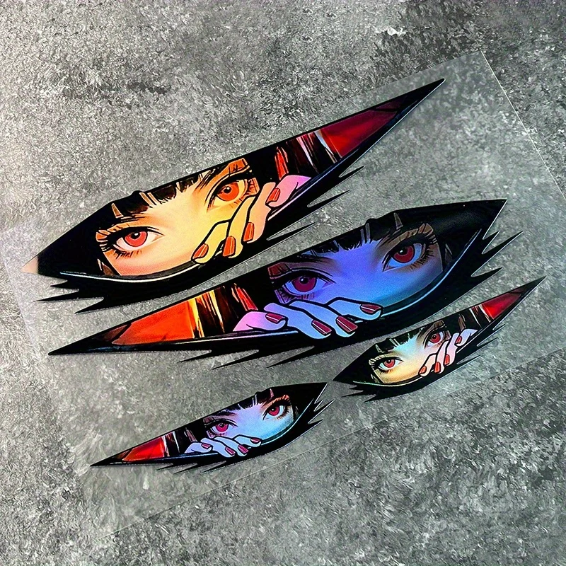 Anime-Augen Laser JDM Aufkleber, Holographische Vinyl-Sticker, Wasserfeste Dekoration für Auto Motorrad Fahrrad – Detail 5