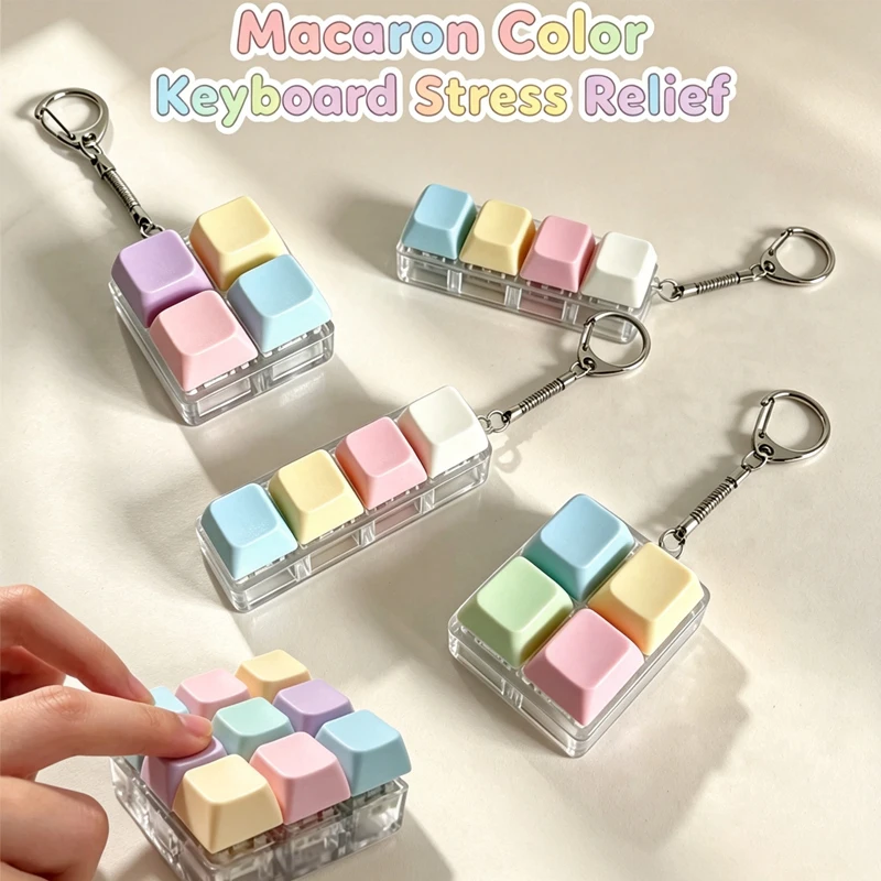 Mini Mechanical Keyboard Key Press Decompression Keychain Fidget Toy Detachable Swap Keycaps Anxiety Relief Portable Pocket Size