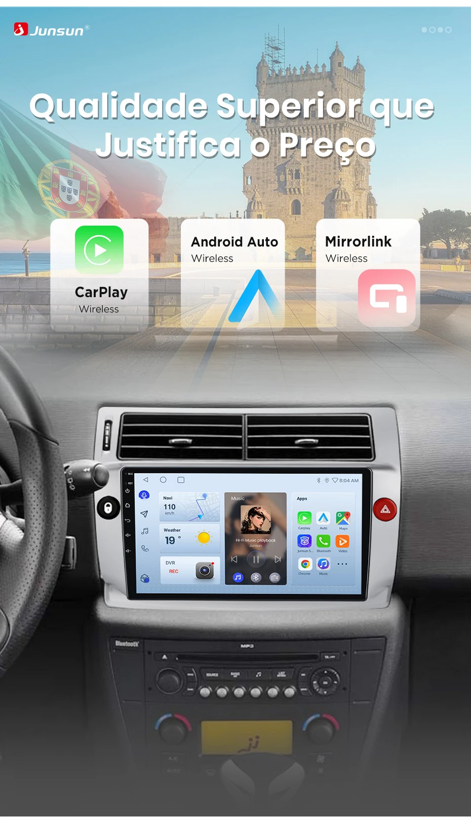 Junsun 8-Kern AI Sprachsteuerung Radio Carplay Android Auto Autoradio für Citroen C4 C-Triomphe C-Quatre 2004-2009 GPS 2din Multimedia – Detail 2