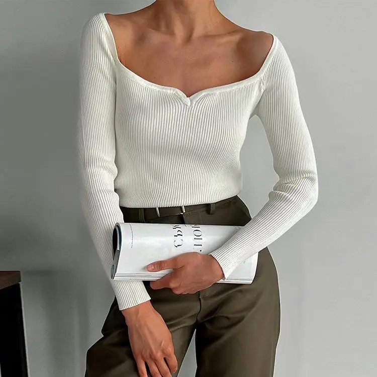 

Women's Square Collar Long Sweater Base Layer Knitwear Slim Fit Me Detail mid Weight Winter Faion Casual Comfortable