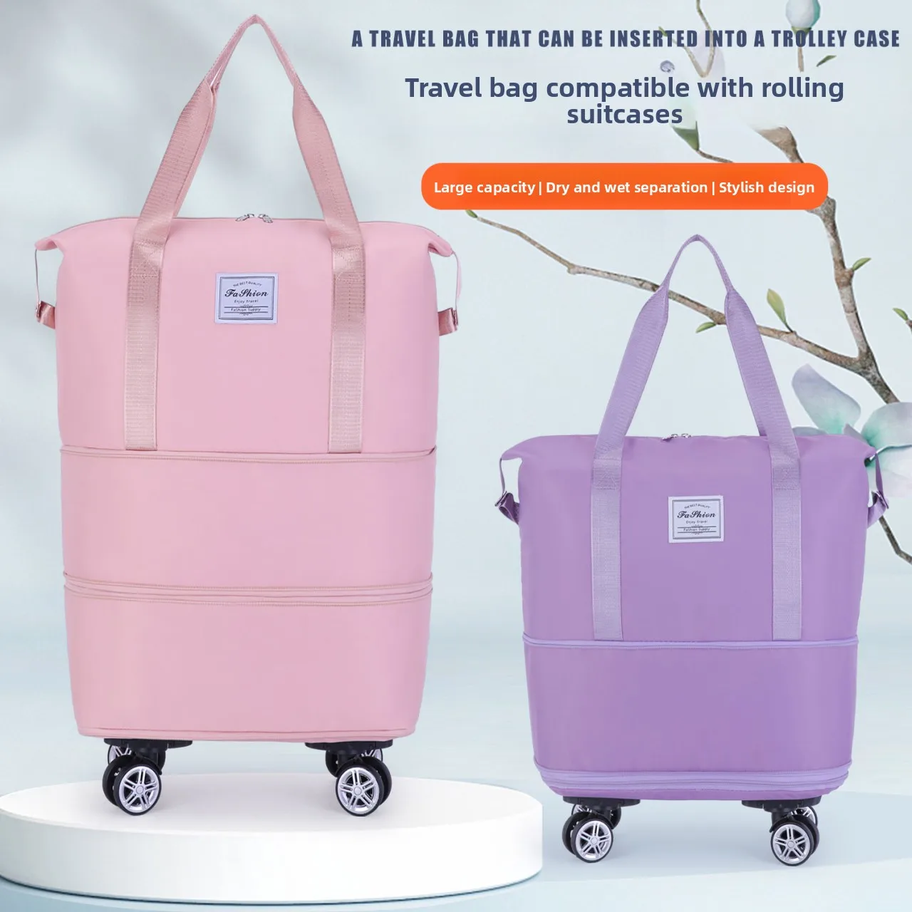 

Женская дорожная сумка большой вместимости со складным стержнем и колесами. Легкая сумка для хранения. Большая сумка из нейлонового материала.