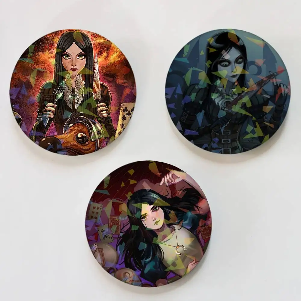 Game Alice Madness Returns Laser Button Pins Backpack Clothing Decor Brooch Fiction Badge Jewelry Gifts