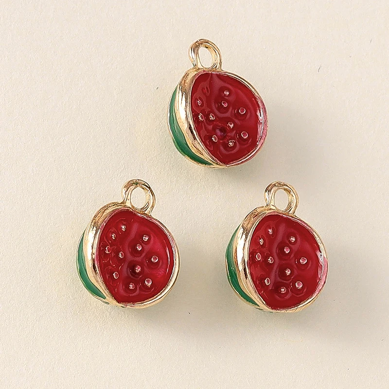 Leslie 5 Stück Emaille-Legierungs-Obst-Anhänger, 3D-Kirsche, Wassermelone, Pfirsich, Erdbeere, Anhänger für die Schmuckherstellung, DIY-Ohrringe, Halsketten – Detail 11
