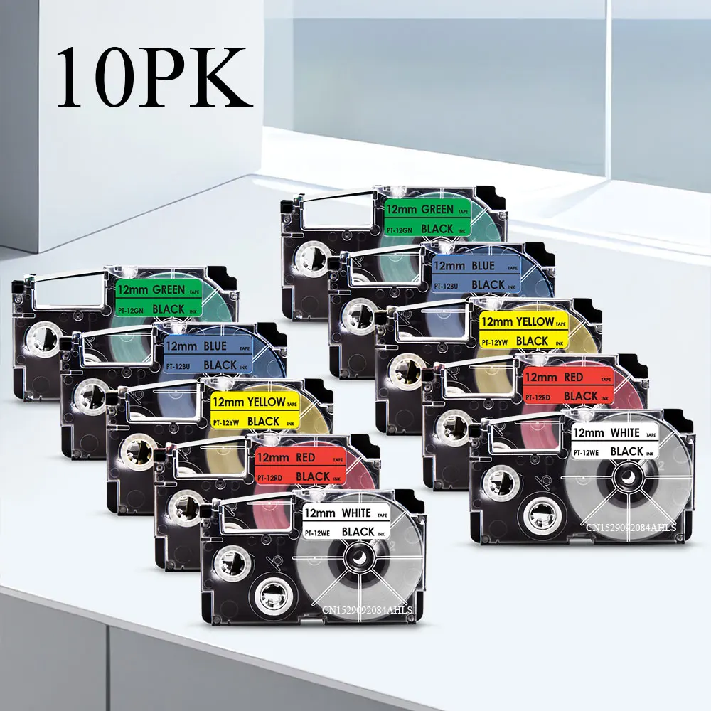 

10PK 6/9/12 мм Φ XR Tape XR12WE XR12YW XR9WE XR6WE, белая прозрачная этикетка для маркеров Casio