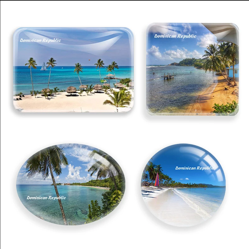 Costa de paraiso, república dominicana bandeira, geladeira ímã lembrança casa decoração de vidro geladeira magnético turista presente