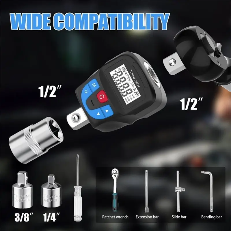 AA81-Digital Torque Tester 6-135Nm Torque Meter Electronic Torque Wrench Torque Adapter Bike Car Repair Hand Tools Set