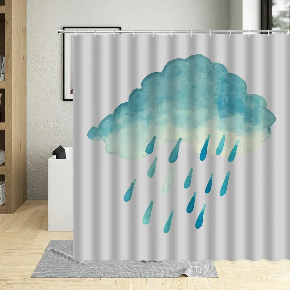 Raindrops Creative Pattern Series Shower Curtain Cartoons Bath Curtains Waterproof Polyester Fabric Bathtub Decor With 12 Hooks