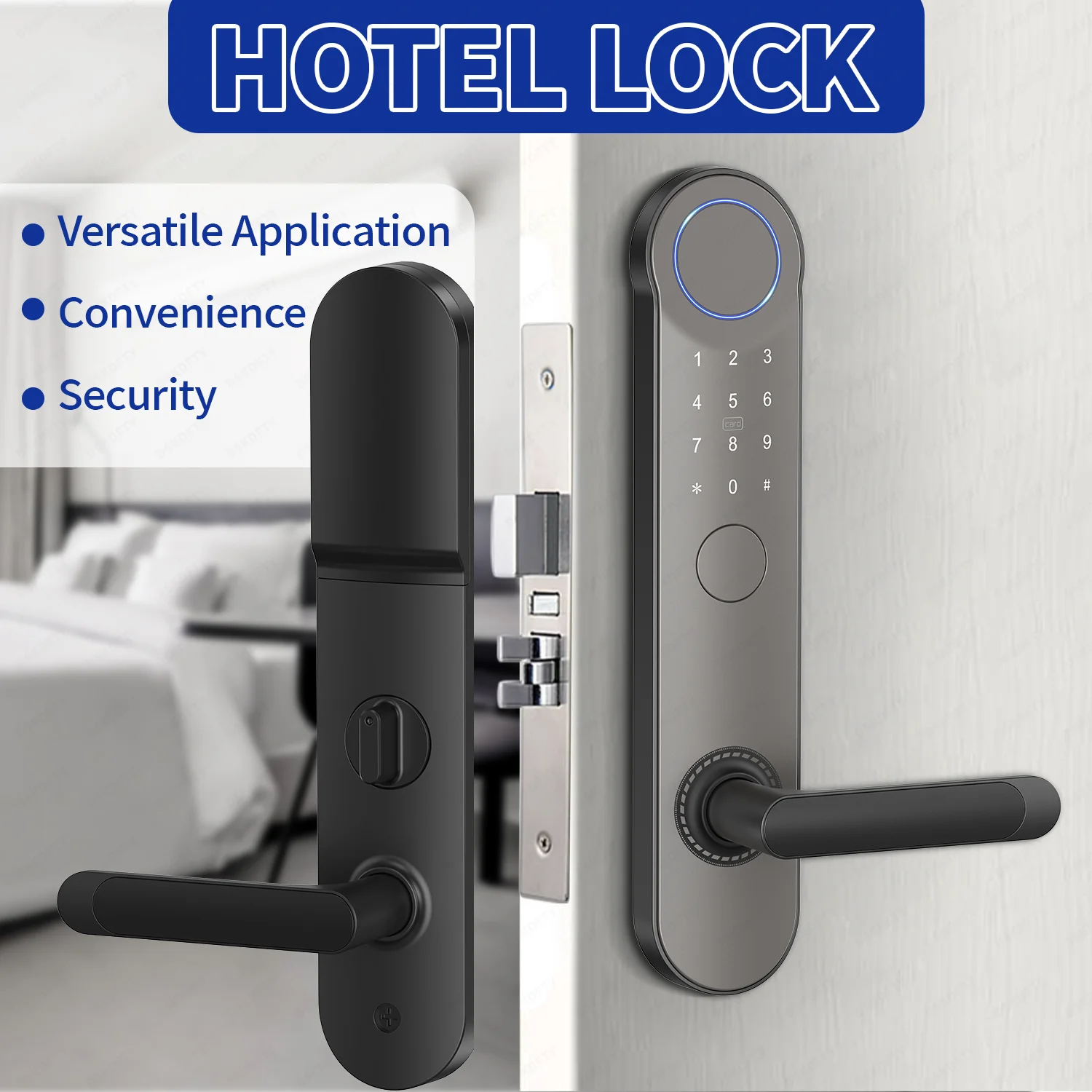 Hotel Card Waterproof Smart Door Lock Electronic Security App  Rotating Standard Mortise Wood Door