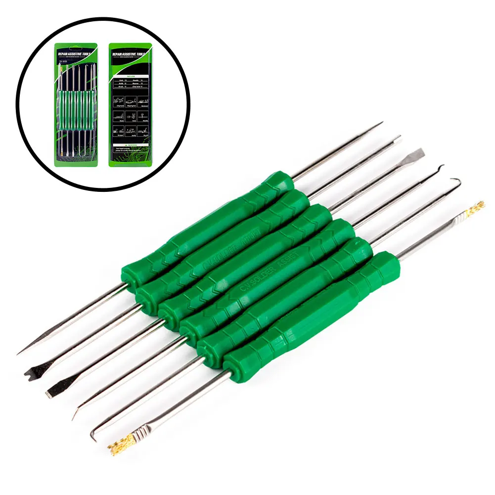 6pcs Welding Tool Repair Kit Scraper Awl Brush Fork Hook Push Rod Soldering Aids PCB Desoldering Combination Tool Accessories