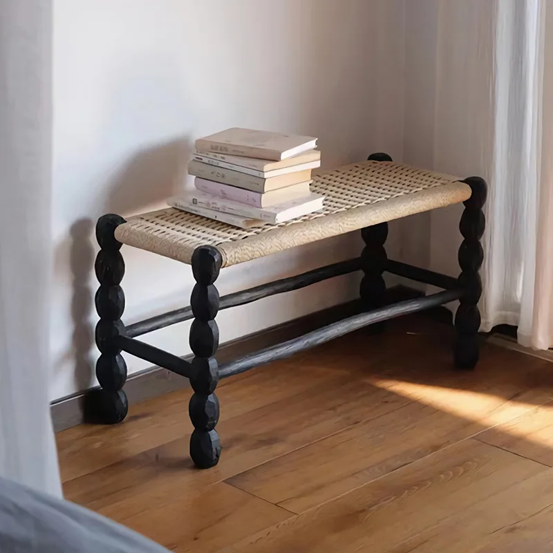 Carved gourd long bench for home doorstep shoe-changing stool, vintage woven longdining stool, minimalist stoolwith a quiet st