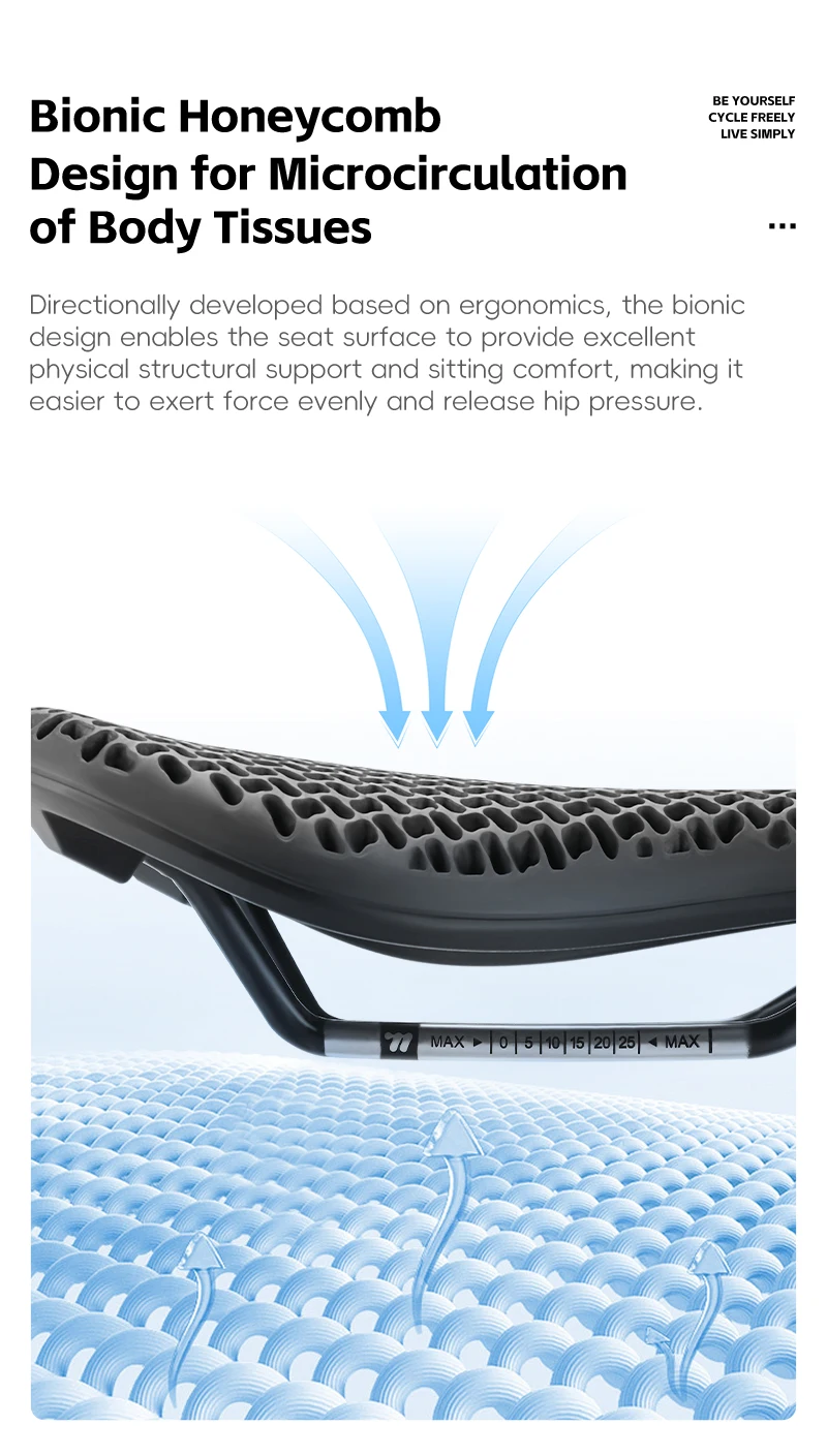 WEST BIKING 3D Honeycomb Fahrradsattel Atmungsaktiver Hohlsitz zur Druckentlastung Leichtgewichtiger Sitz für Rennräder und Mountainbikes Langstreckenfahrten – Detail 4