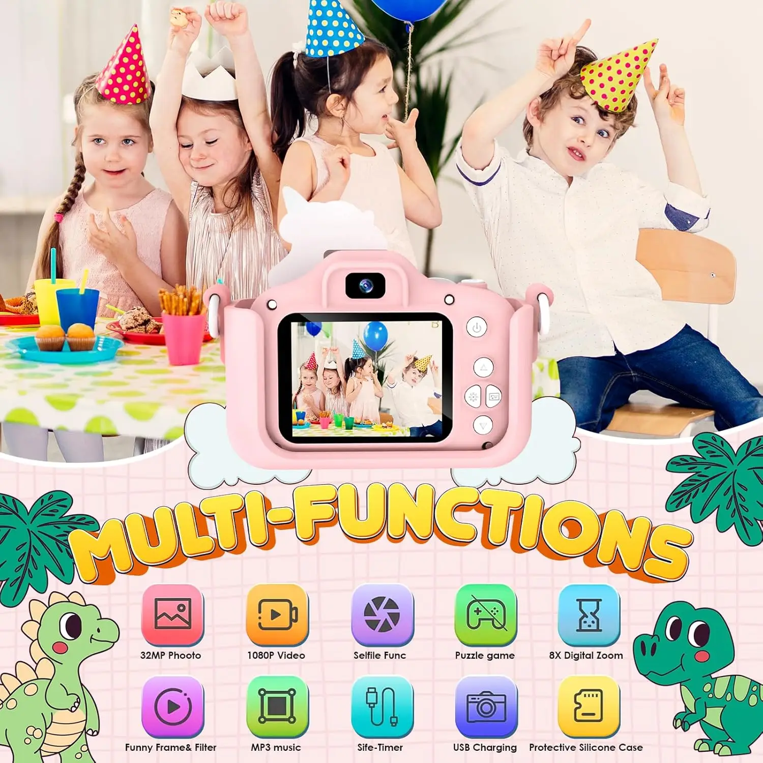 Kids Camera, Unicorn Toys Camera with Selfie 1080P HD Video, Christmas Birthday Gifts for Girls