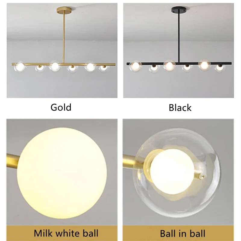 Lustre boule de verre blanc moderne, suspension pour table à manger, salon, chambre à coucher, 3 têtes, 5 têtes, 6/8 têtes, éclairage intérieur, suspension