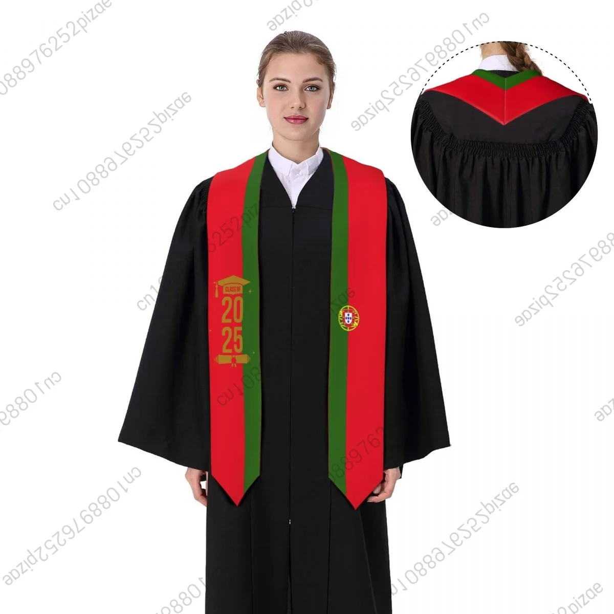 

New Portugal Flag Class Of 2025 183*13CM Graduation Stole Sash Scarf For International Students Proud