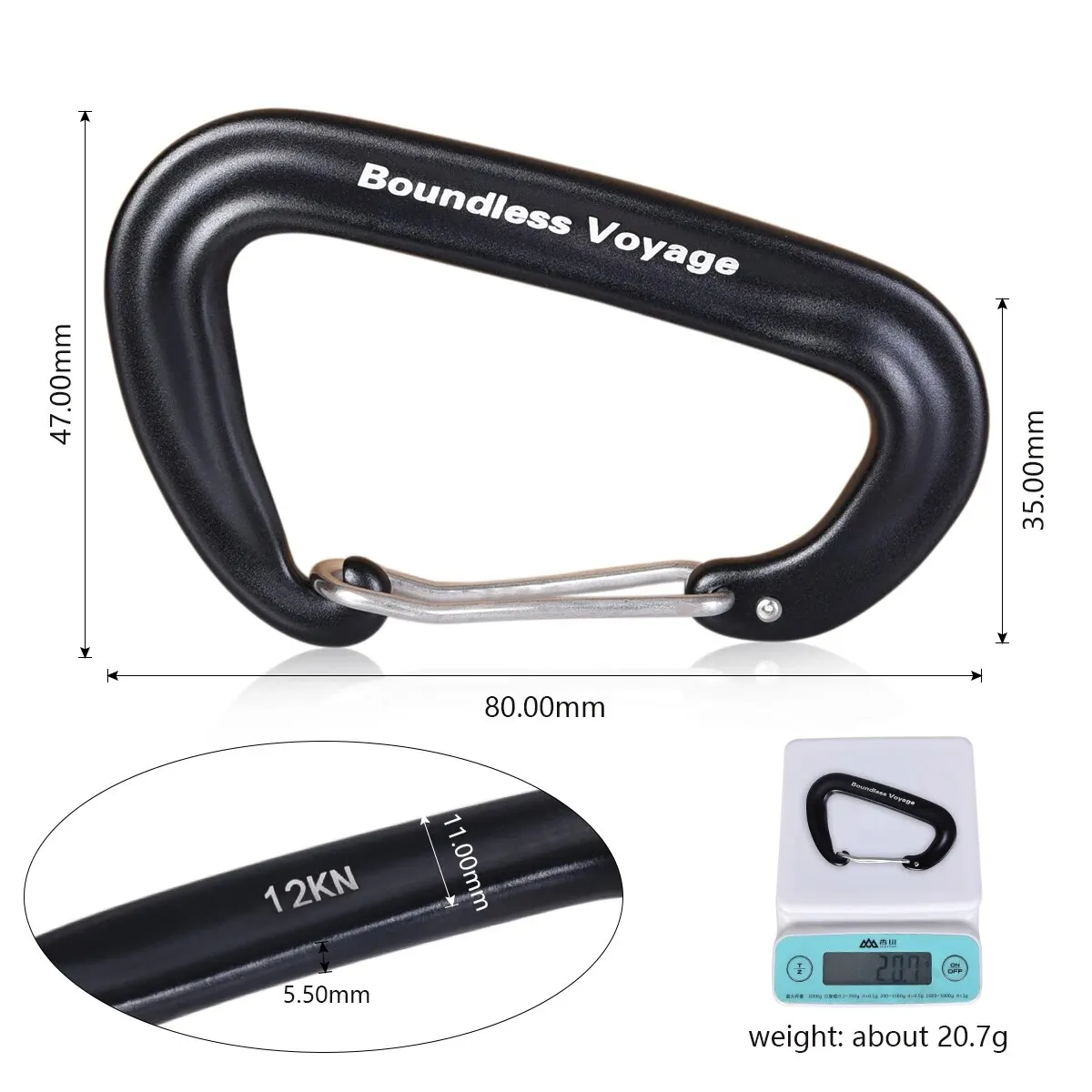 Boundless Voyage Carabiner Clip, Aluminum Alloy Carabiner, 12KN D-type Clips for Hammocks Outdoor Camping Climbing Hiking