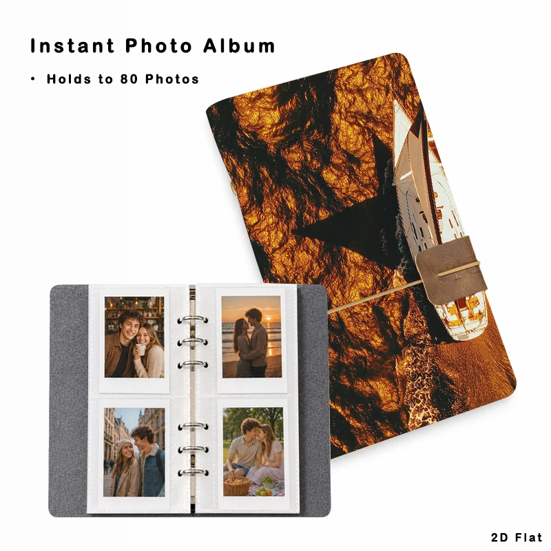 Vintage Golden Rock Sailboat Print PU Photo Binder Album 80 Pockets, Loose-leaf 6-Ring Photo Storage Book for 3 Inch Instant Pho