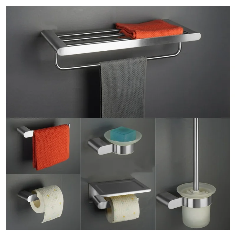 نحى النيكل 304 حمام من الفولاذ المقاوم للصدأ اكسسوارات منشفة رف منشفة بار السنانير منشفة رف حامل الورق فرشاة المرحاض مجموعة