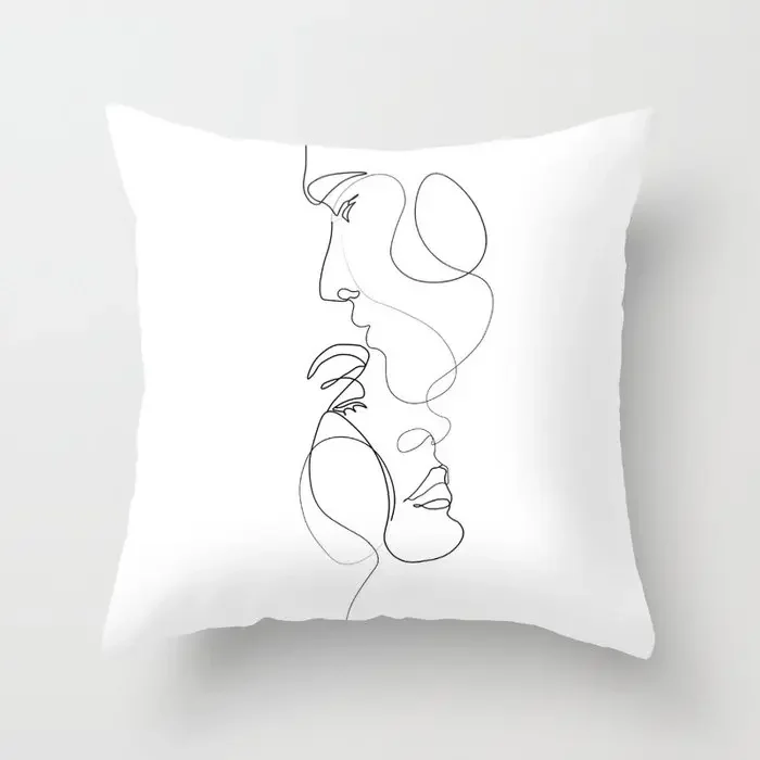 Juste de coussin carrée avec lignes minimalistes abstraites, vêtements de croquis de pose différente, taie de canapé de chambre, décoration de