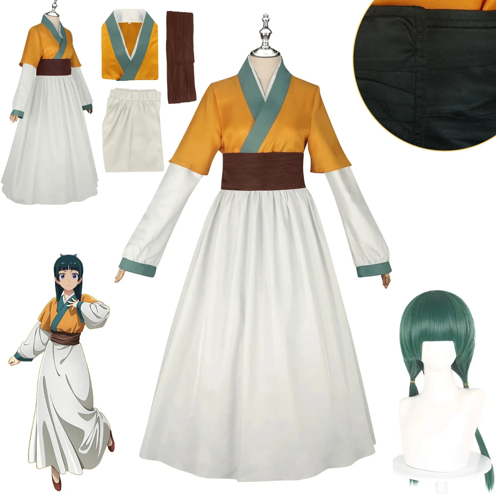

Anime The Apothecary Diaries Maomao Cosplay Costume Yellow Palace Maid Dress with Wig Classic Outfit Halloween Carnival Full Set