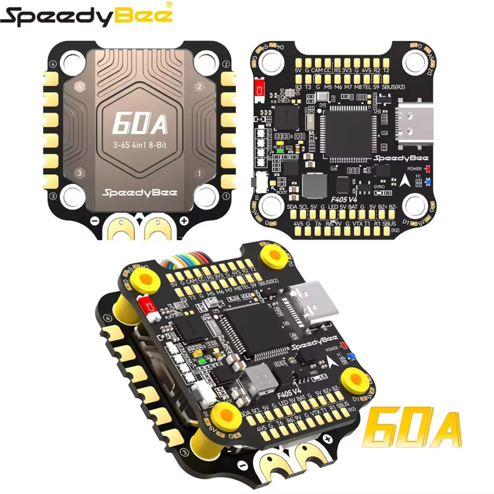 SpeedyBee F405 V4 BLS 60A 30x30 FC ESC Stack F405 V4 BetaFlight(Default) INAV FC & BLS 60A 3-6S 4-in-1 ESC For RC FPV Drone