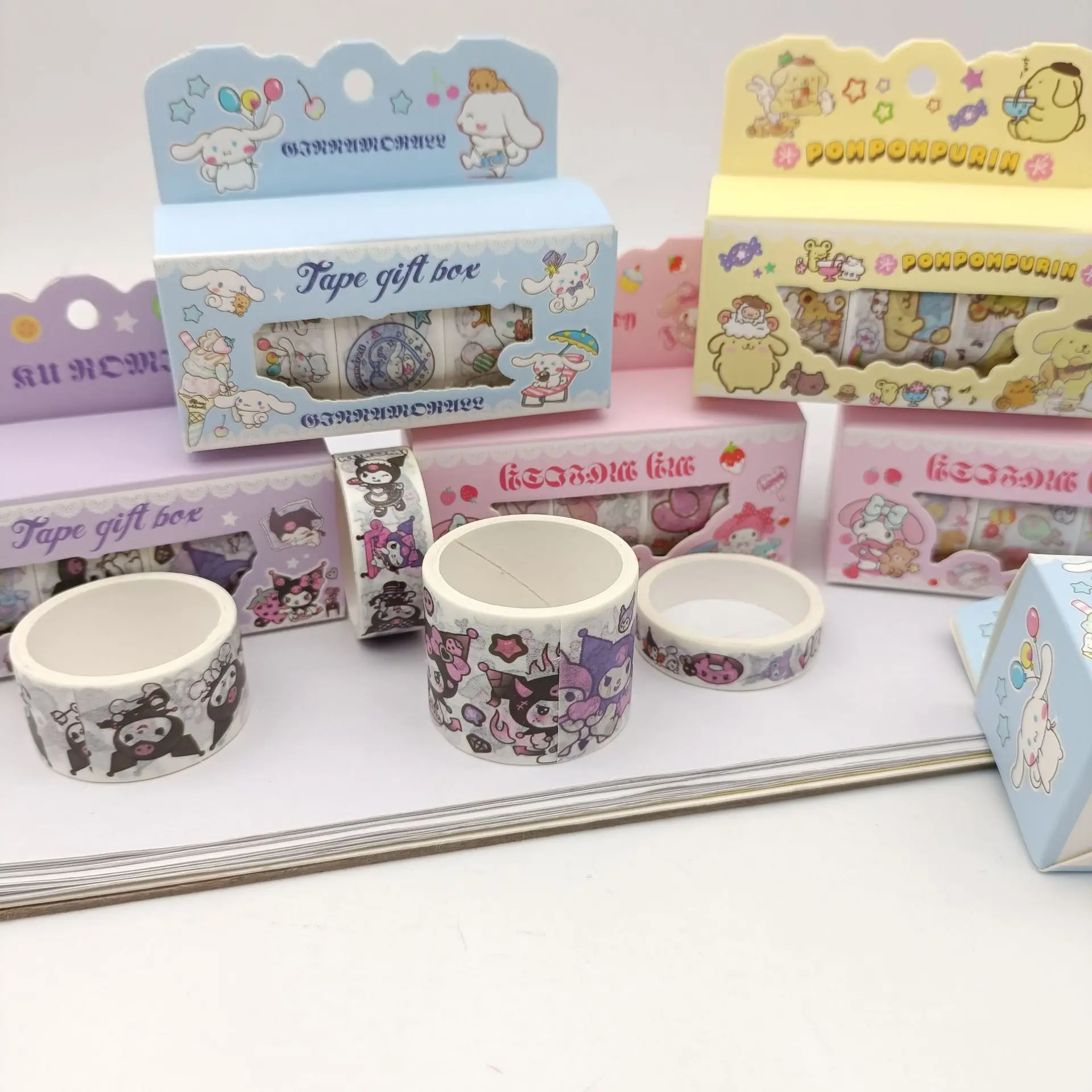 4 Boxen/Set Sanrio Kuromi Melody Cinnamoroll Washi Sticker Tapes Niedliche Scrapbooking DIY Dekorative Aufkleber Album Stick Etiketten