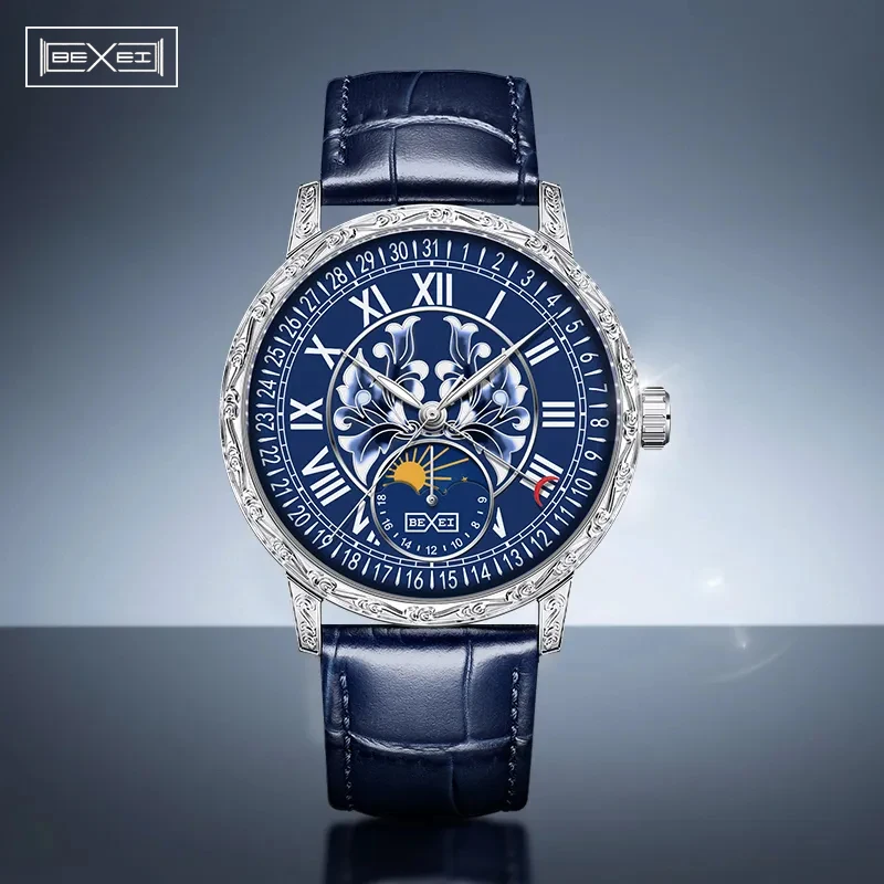 BEXEI 9215 Automatic Man Watch Super Luminous Lily Dial Calendar Mechanical Wristwatches Business Fashion Sapphire Watch Vintage
