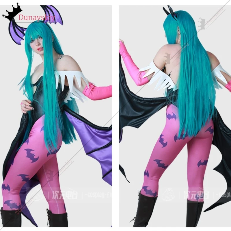 أزياء BMiccos Game Tumes النسائية على شكل قلب مجوف من Morrigan أزياء تنكرية مع أجنحة وسراويل ضيقة Darkstalkers Succubus {YiNuo S}