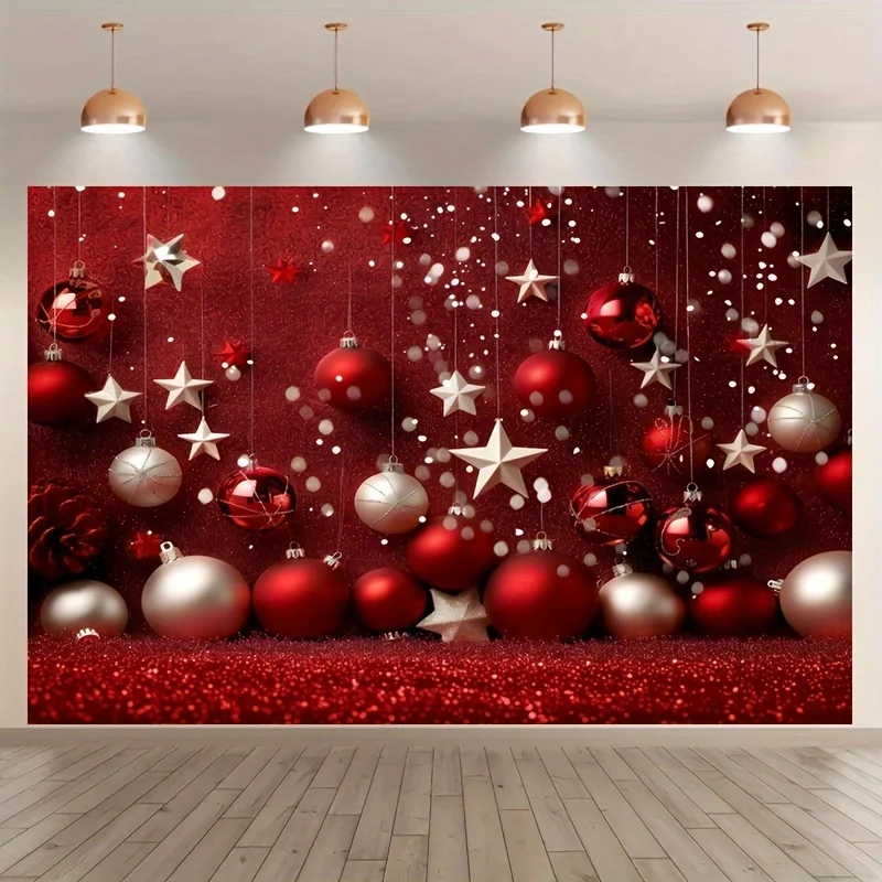 VIKAMA عيد الميلاد نسيج الغبار آلة قابل للغسل الأحمر الفضة عيد الميلاد الكرة ستار غرفة المعيشة غرفة نوم حائط الخلفية ديكور #3