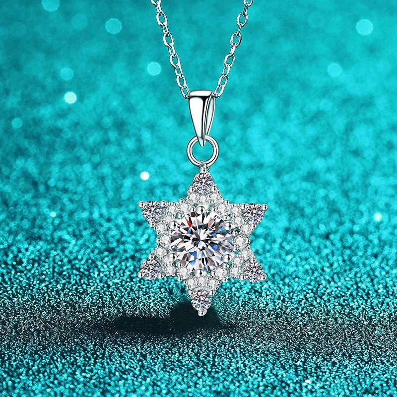 1.0 Ct Moissanite S925 Silver Pendants for Women Men Plated Pt950 Hexagram Snowflake Charms Free Necklace Jewelry Wholesale