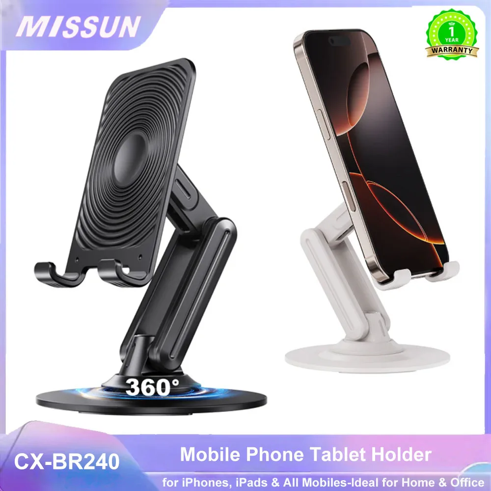 

360° Rotating Foldable Table Desk Phone Holder - Adjustable, Universal for iPhones, iPads & All Mobiles -Ideal for Home & Office