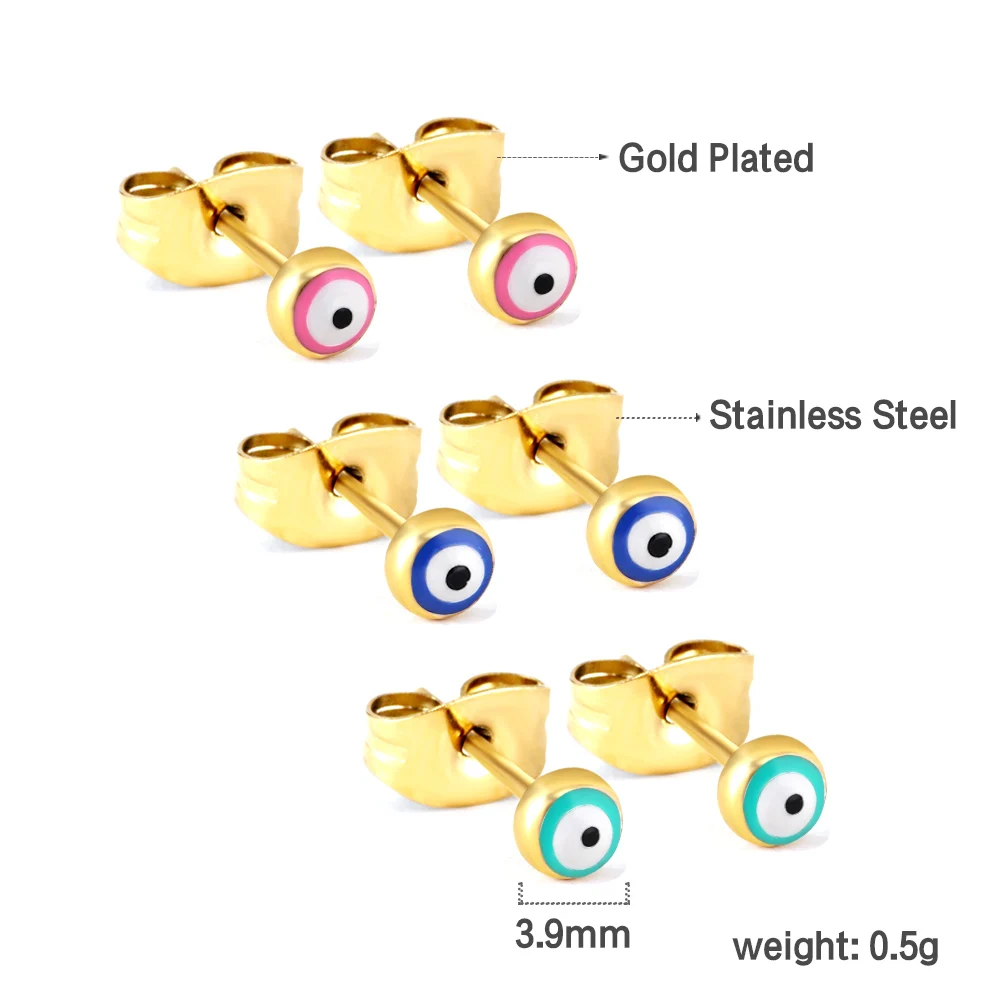3 Paar Evil Eye Ohrstecker aus Edelstahl, antiallergisch, vergoldet, modische Ohrstecker, Party-Schmuck, Geschenke im Großhandel