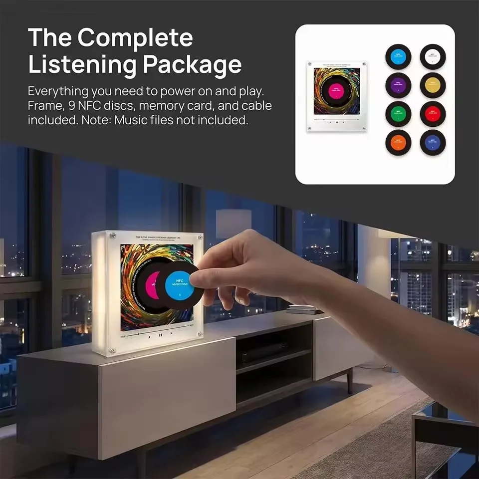 New Customized NFC Song Fridge Magnet Lamp Touch Player Rotating Disc Night Light Acrylic Built-in Speaker Ornament