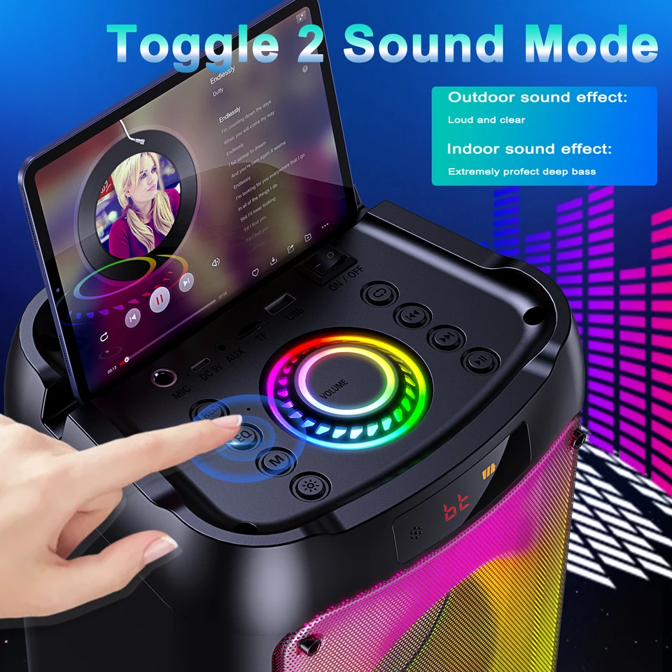 Wireless Bluetooth Karaoke Speaker with Microphones and Lights