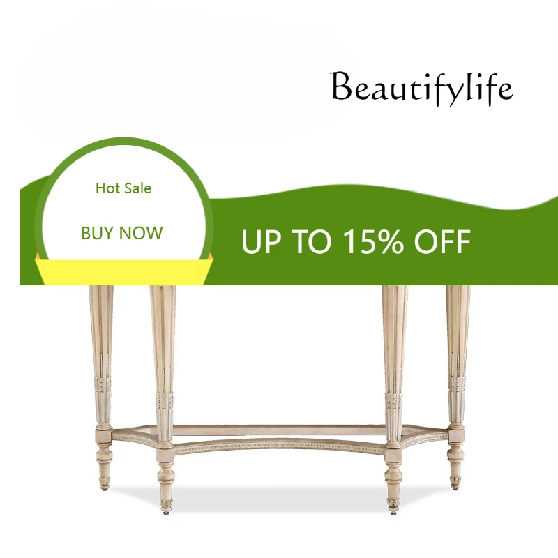 

European-style High-end Retro Carved Entrance Table, Living Room Semicircular Wall Decorative Side Cabinet X