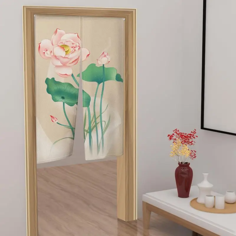 VIKAMA Koi Lotus New Chinese Half Door Curtain Bedroom Kitchen Partition Curtain Home Decoration