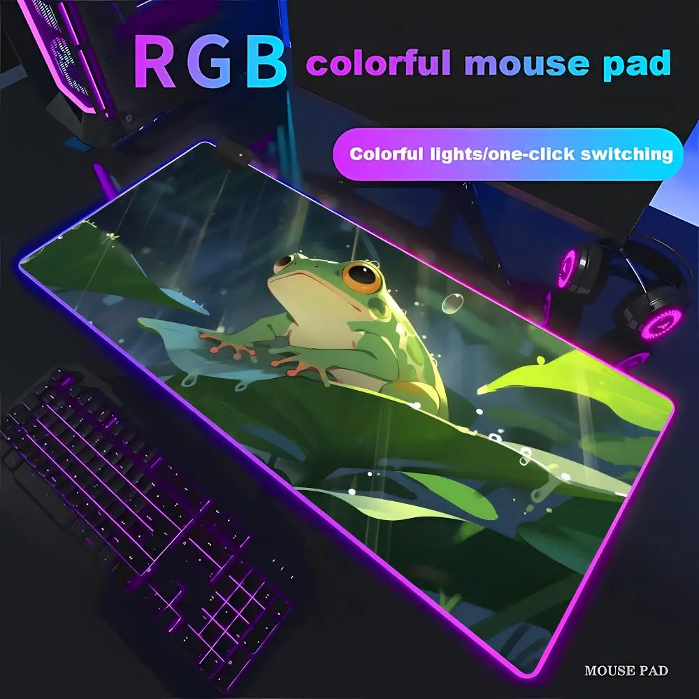 

HYBXAXC Gaming Mouse Pad Non-Slip Rubber Office Desk Mat Cute Rainforest Frog Print RGB Gamer Large LED Light Computer Non-slip