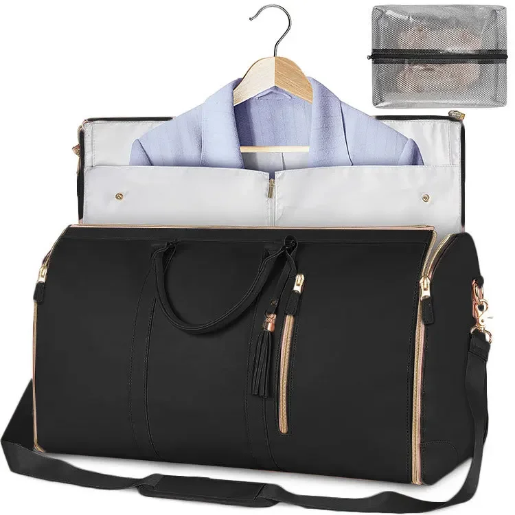 Women Foldable Travel Duffle Bag Large Capacity PU Suit Storage Blazer Bag Waterproof Weekend Handbag Organizer Clothes Totes