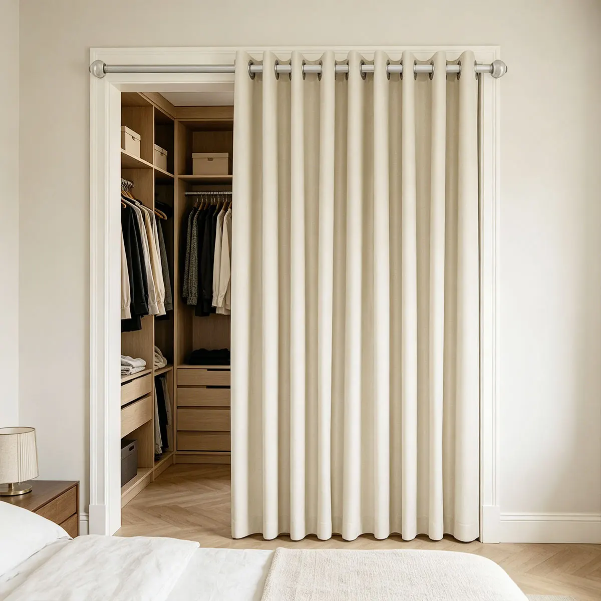 1 Panel Beige Closet Door Curtain, Japanese Log Style, Thick Blackout Room Divider Curtain for Bedroom Walk-in Closet